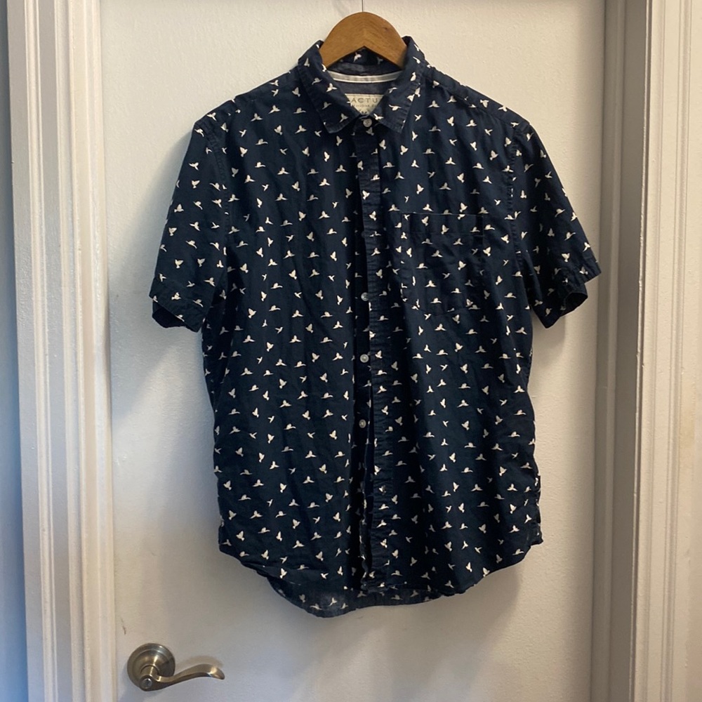 Cactus button up shirt with bird pattern